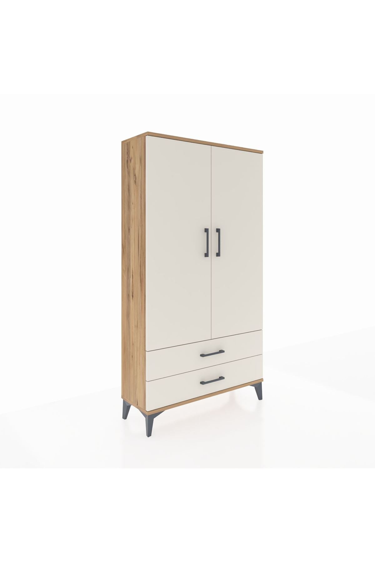 Arges Dolap 2 Raflı 2 Çekmeceli Tek Askılı 88x30x163 Çam-Aytaşı