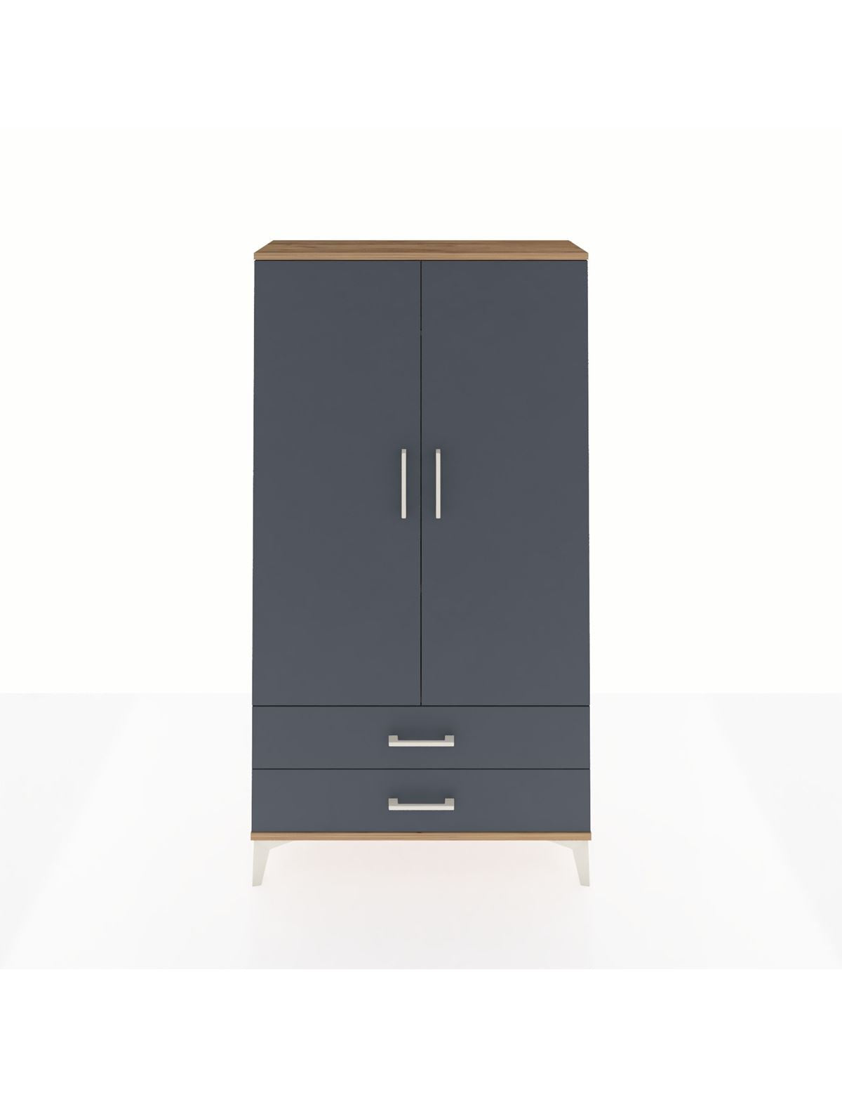 Arges Dolap 2 Raflı 2 Çekmeceli Tek Askılı 88x30x163 Çam-Antrasit