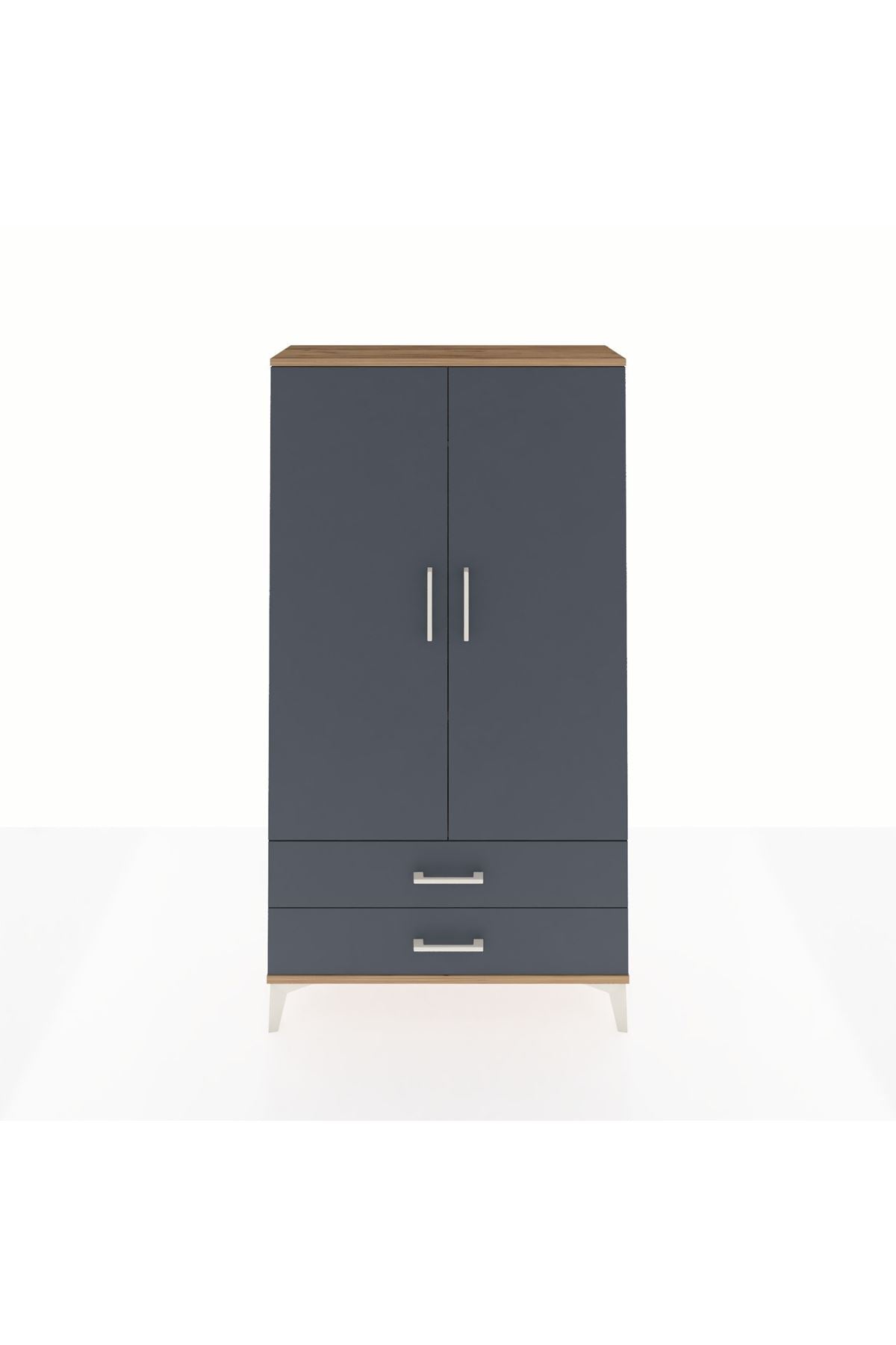 Arges Dolap 2 Raflı 2 Çekmeceli Tek Askılı 88x30x163 Çam-Antrasit