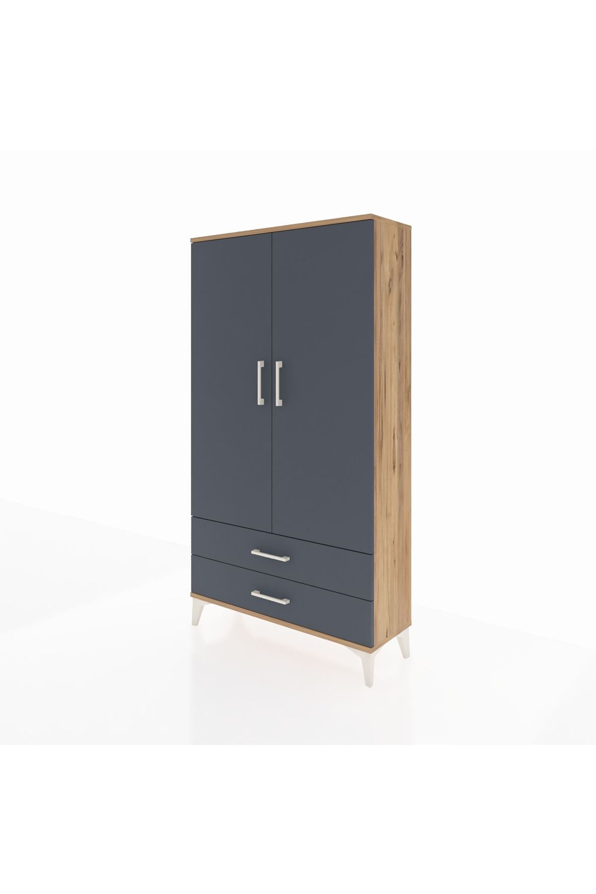 Arges Dolap 2 Raflı 2 Çekmeceli Tek Askılı 88x30x163 Çam-Antrasit