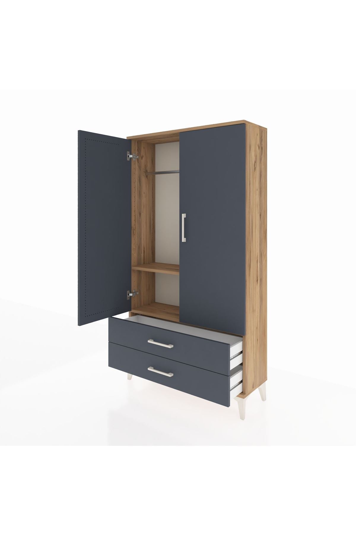 Arges Dolap 2 Raflı 2 Çekmeceli Tek Askılı 88x30x163 Çam-Antrasit