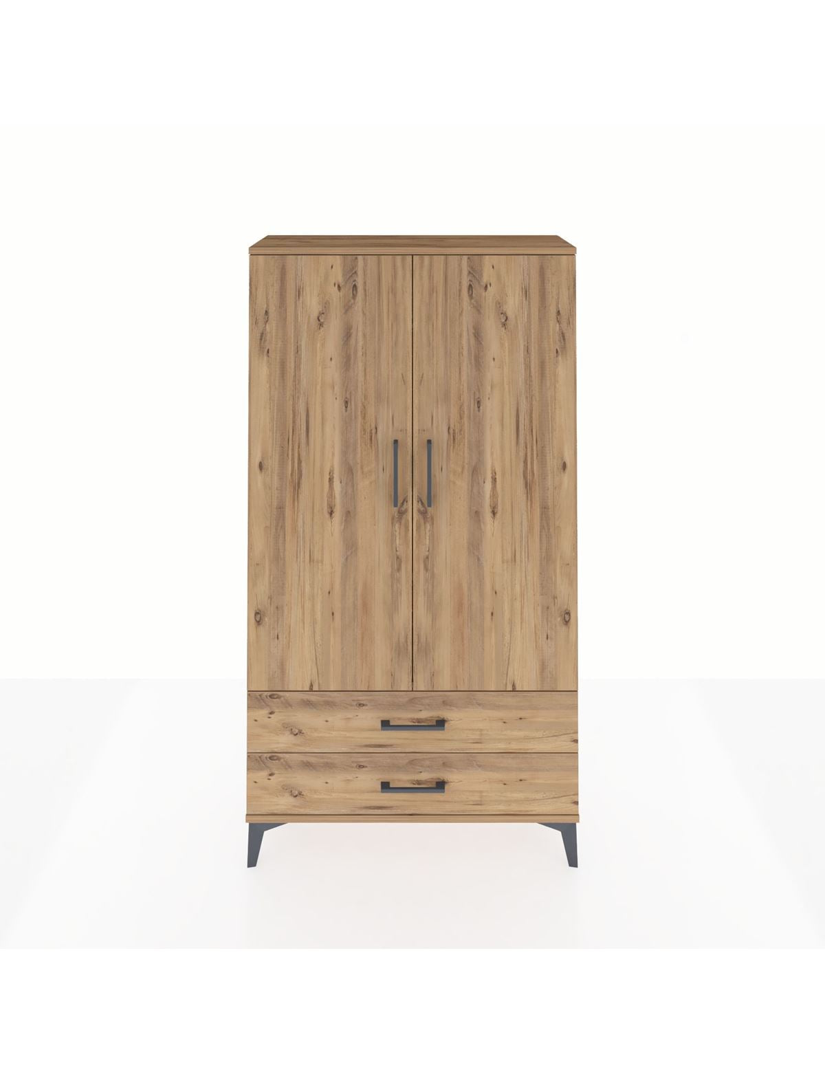 Arges Dolap 2 Raflı 2 Çekmeceli Tek Askılı 88x30x163 Çam-Çam