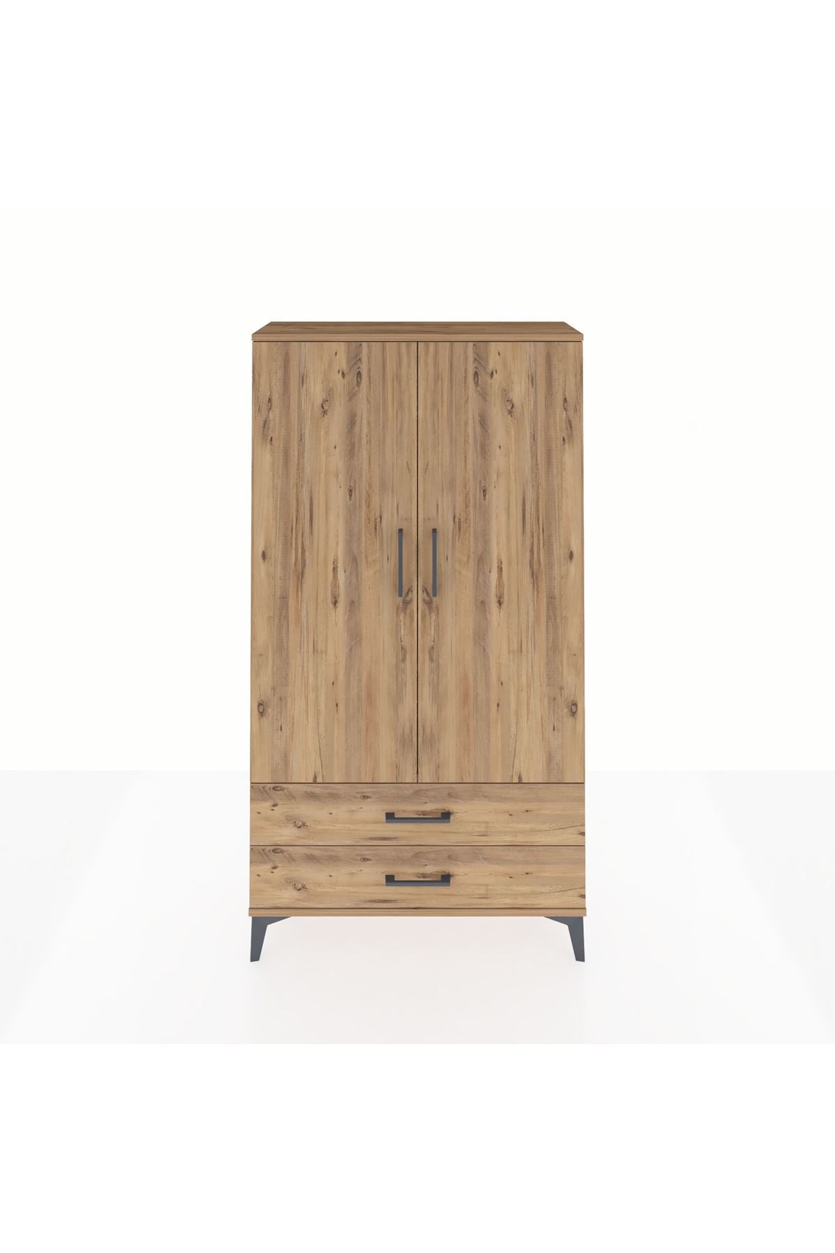 Arges Dolap 2 Raflı 2 Çekmeceli Tek Askılı 88x30x163 Çam-Çam