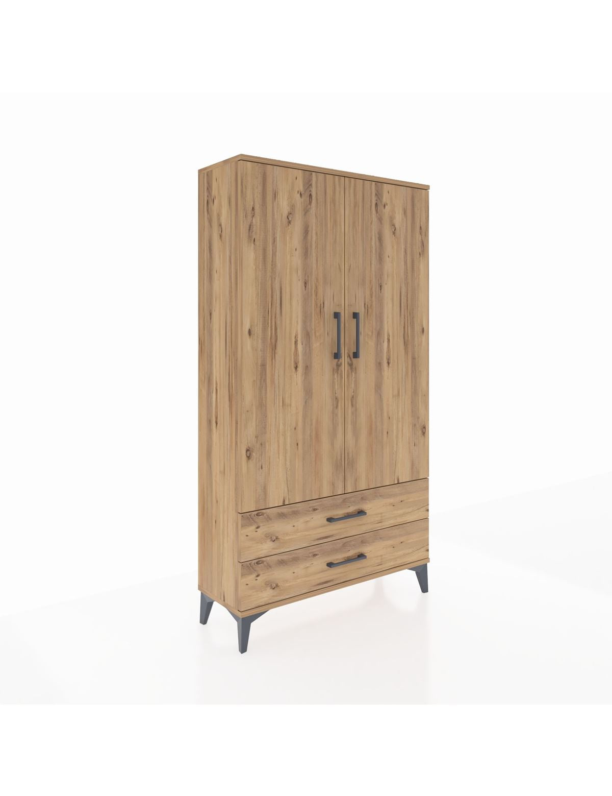 Arges Dolap 2 Raflı 2 Çekmeceli Tek Askılı 88x30x163 Çam-Çam