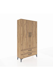 Arges Dolap 2 Raflı 2 Çekmeceli Tek Askılı 88x30x163 Çam-Çam