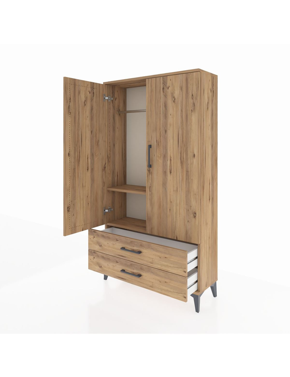 Arges Dolap 2 Raflı 2 Çekmeceli Tek Askılı 88x30x163 - S21M148V9A