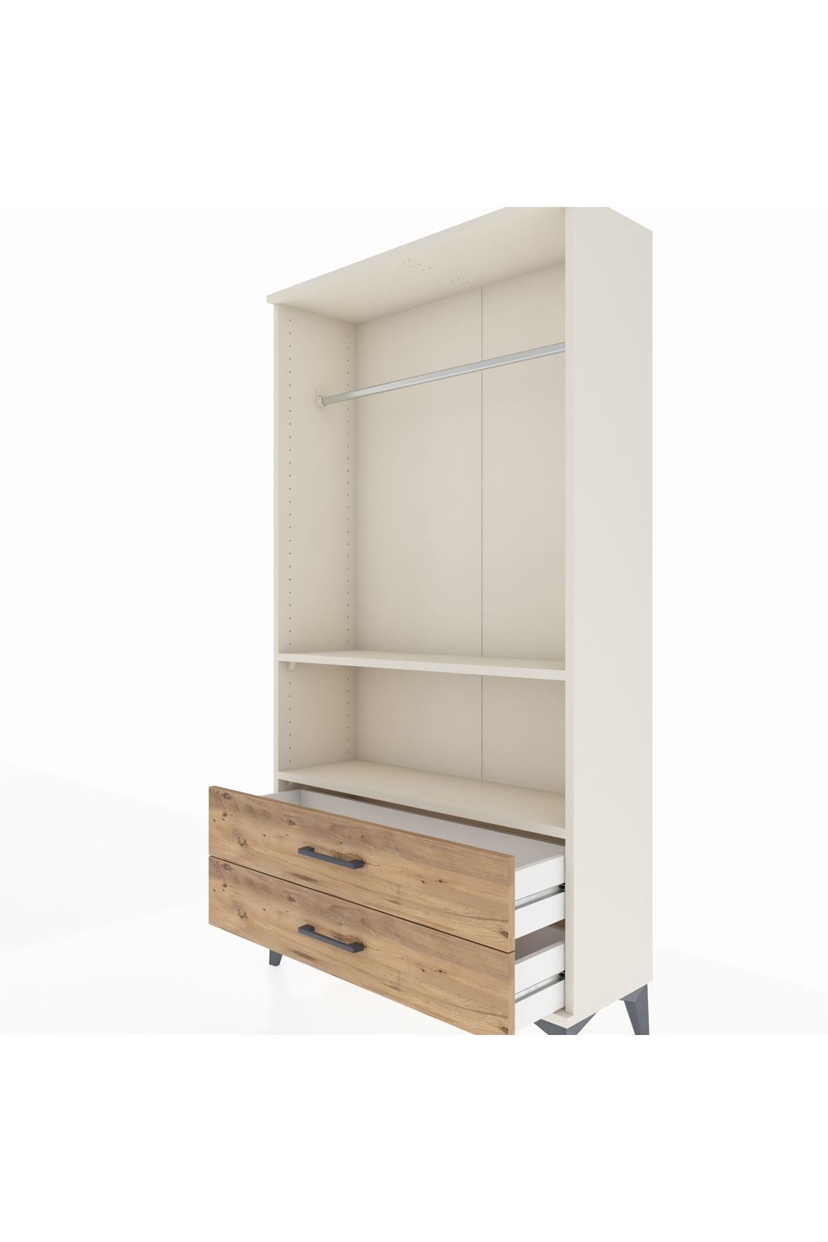 Arges Dolap 2 Raflı 2 Çekmeceli Tek Askılı 88x30x163 Aytaşı-Çam