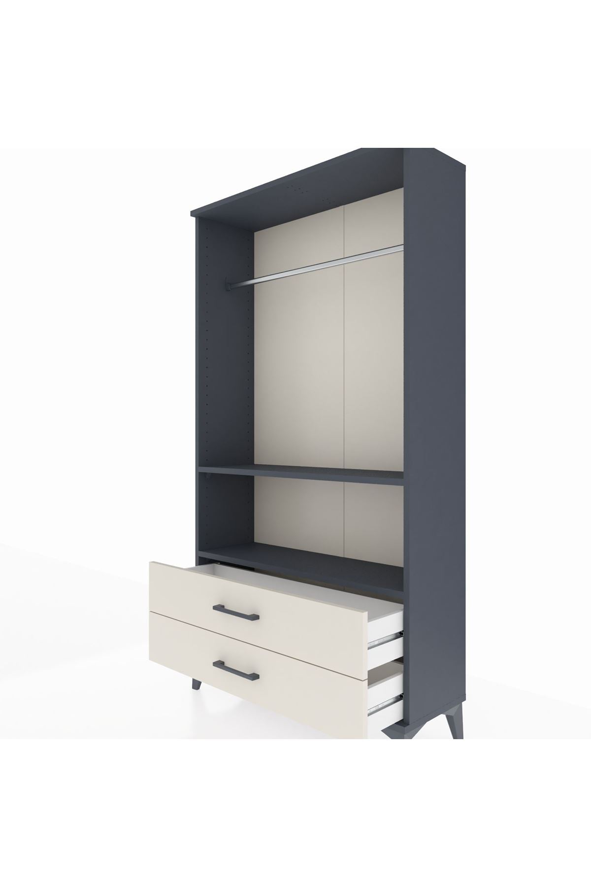Arges Dolap 2 Raflı 2 Çekmeceli Tek Askılı 88x30x163 Antrasit-Aytaşı