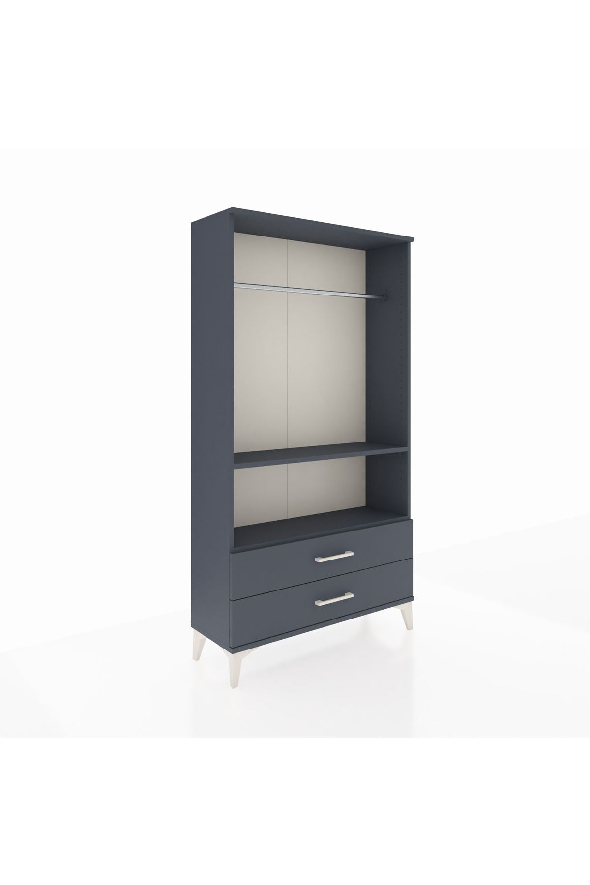 Arges Dolap 2 Raflı 2 Çekmeceli Tek Askılı 88x30x163 Antrasit-Antrasit