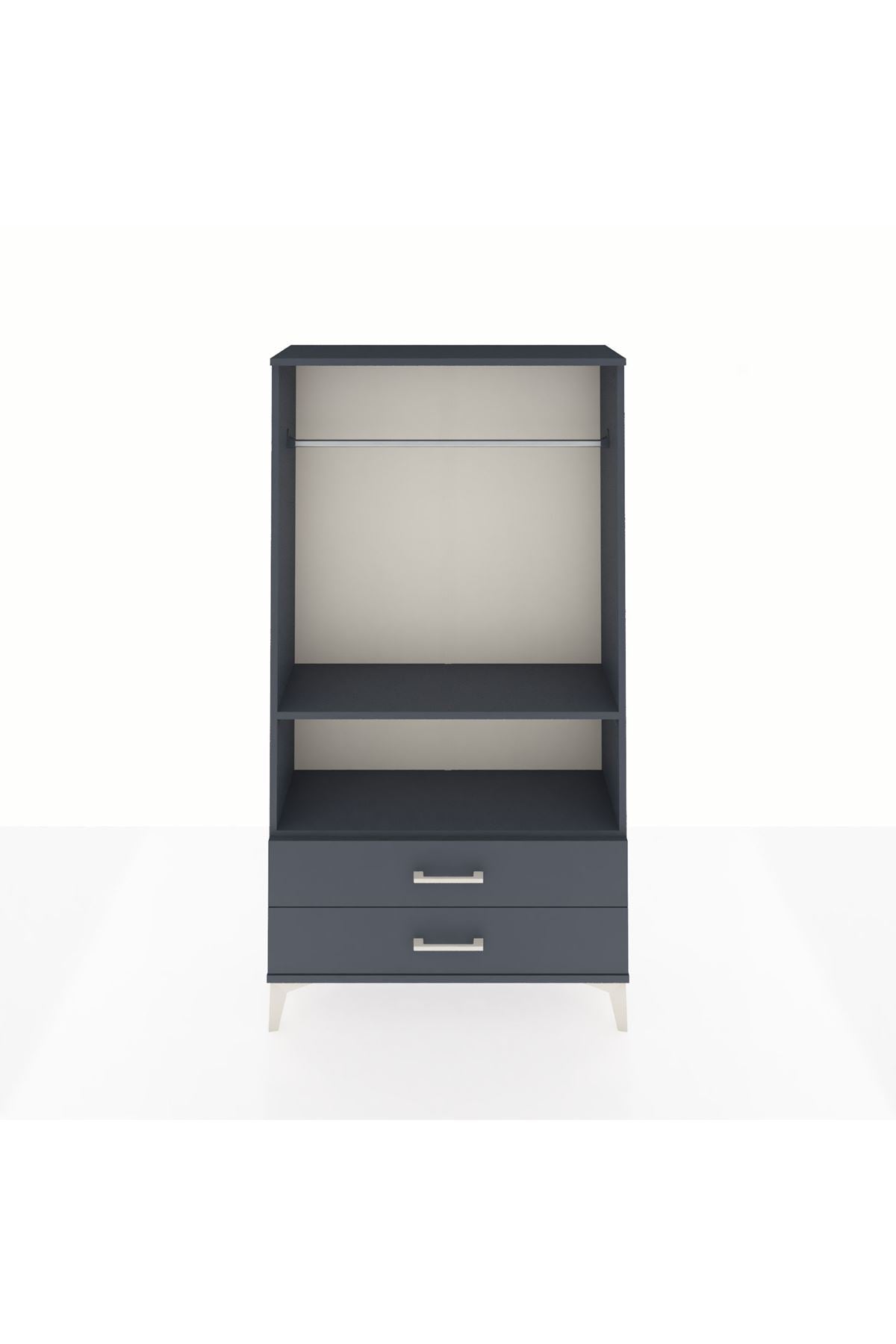 Arges Dolap 2 Raflı 2 Çekmeceli Tek Askılı 88x30x163 Antrasit-Antrasit