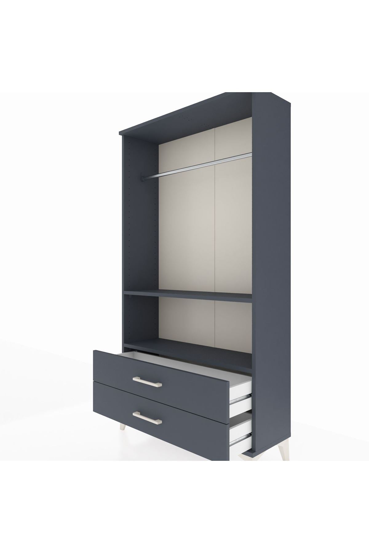 Arges Dolap 2 Raflı 2 Çekmeceli Tek Askılı 88x30x163 Antrasit-Antrasit
