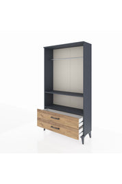 Arges Dolap 2 Raflı 2 Çekmeceli Tek Askılı 88x30x163 Antrasit-Çam