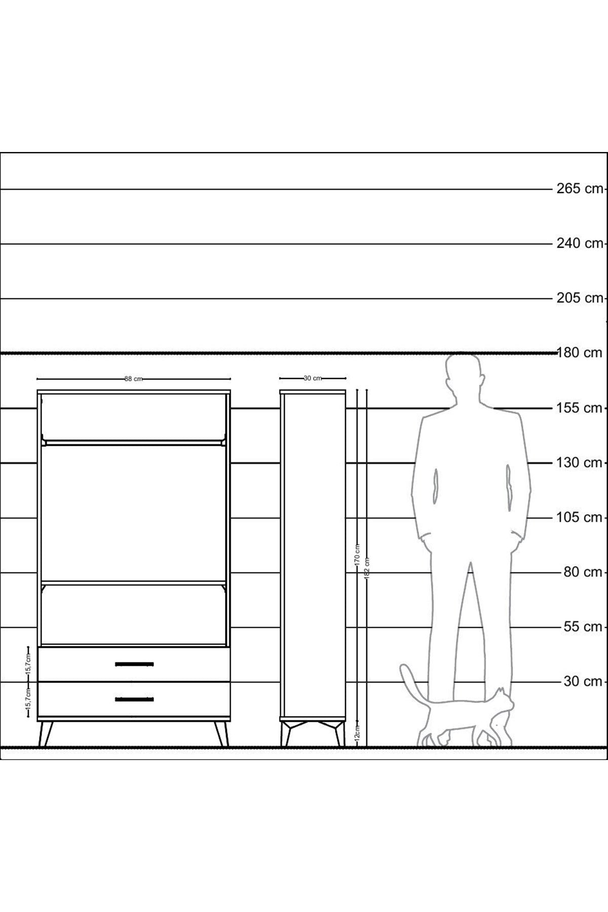 Arges Dolap 2 Raflı 2 Çekmeceli Tek Askılı 88x30x163 Antrasit-Çam