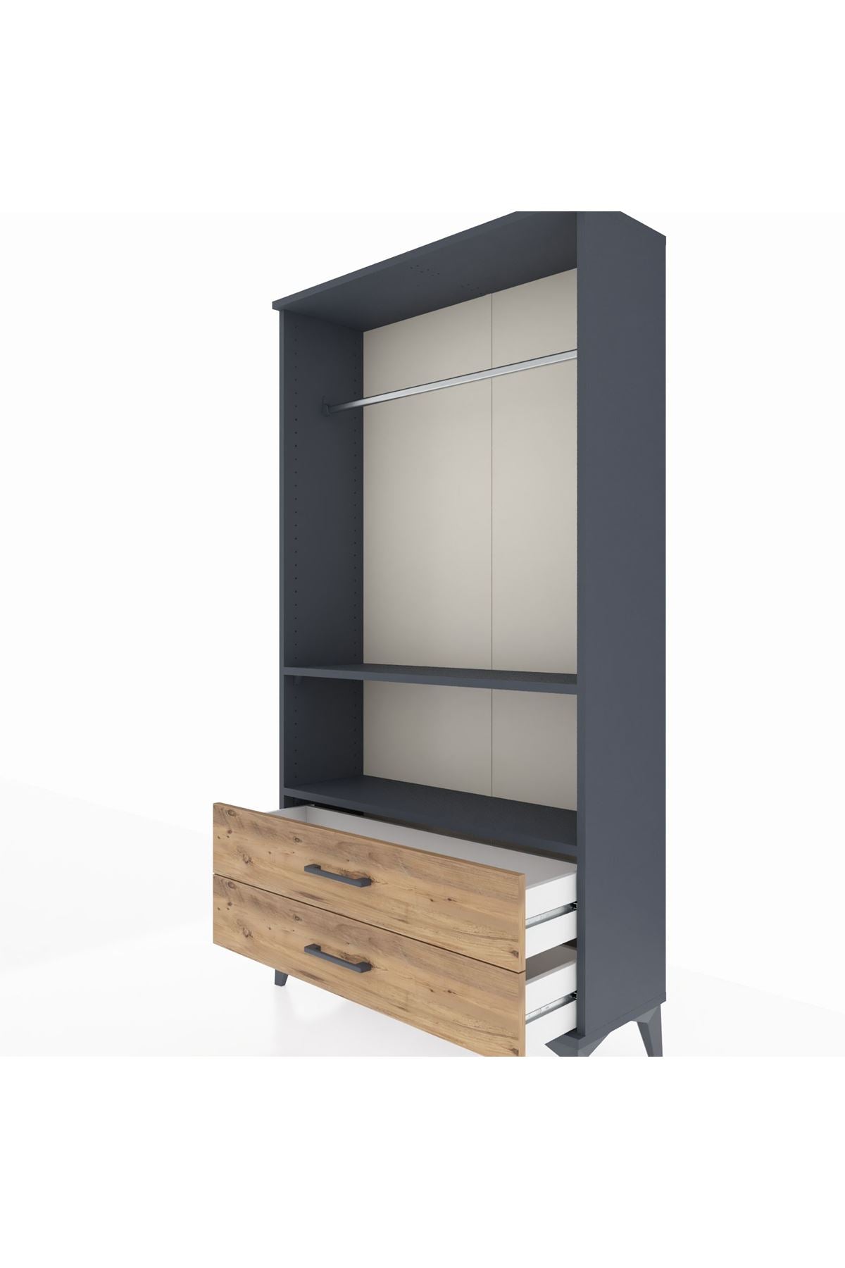 Arges Dolap 2 Raflı 2 Çekmeceli Tek Askılı 88x30x163 Antrasit-Çam