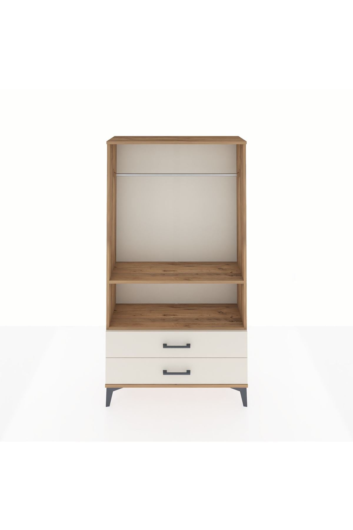 Arges Dolap 2 Raflı 2 Çekmeceli Tek Askılı 88x30x163 Çam-Aytaşı