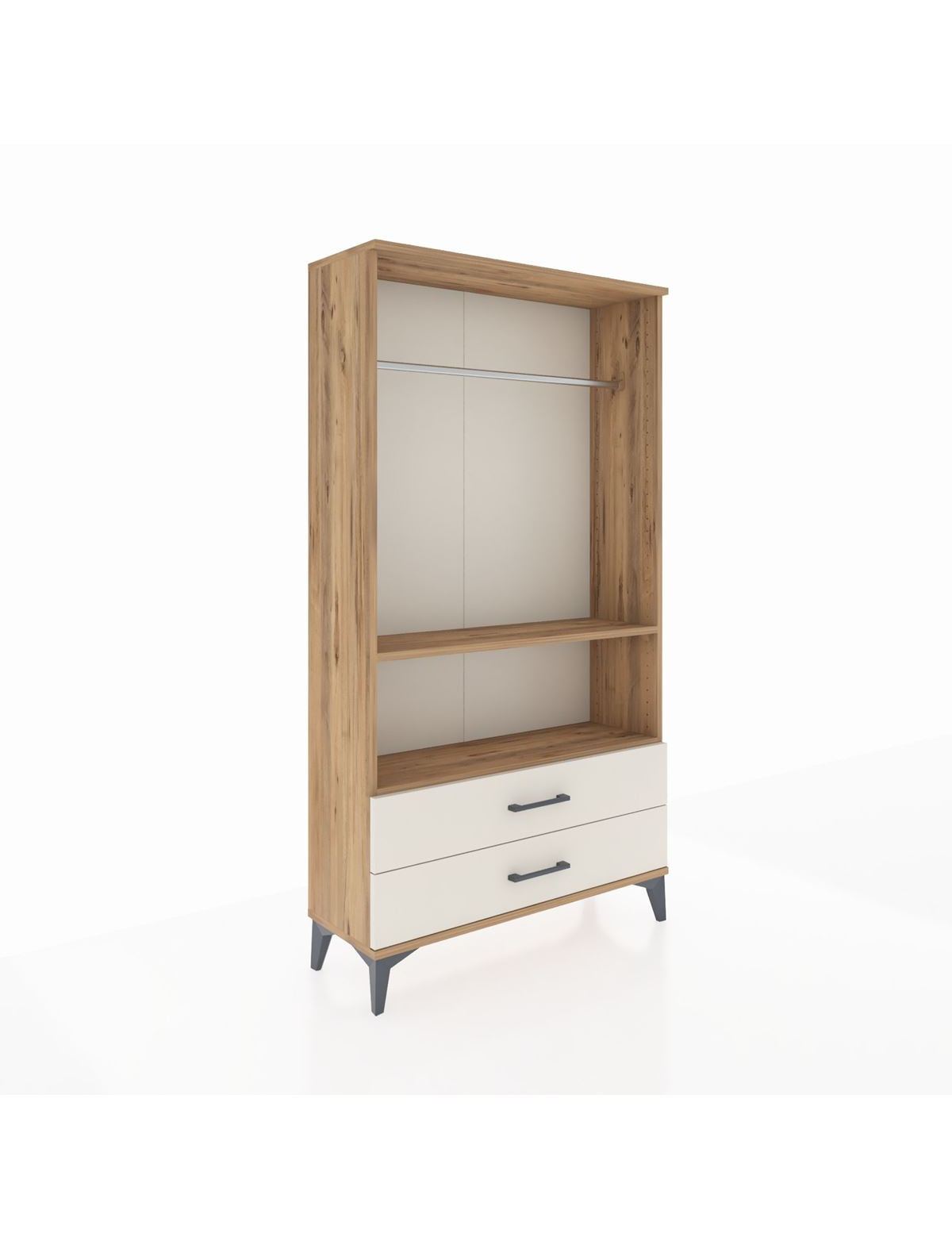 Arges Dolap 2 Raflı 2 Çekmeceli Tek Askılı 88x30x163 Çam-Aytaşı