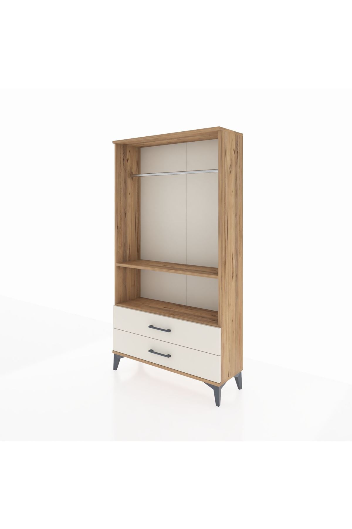 Arges Dolap 2 Raflı 2 Çekmeceli Tek Askılı 88x30x163 Çam-Aytaşı