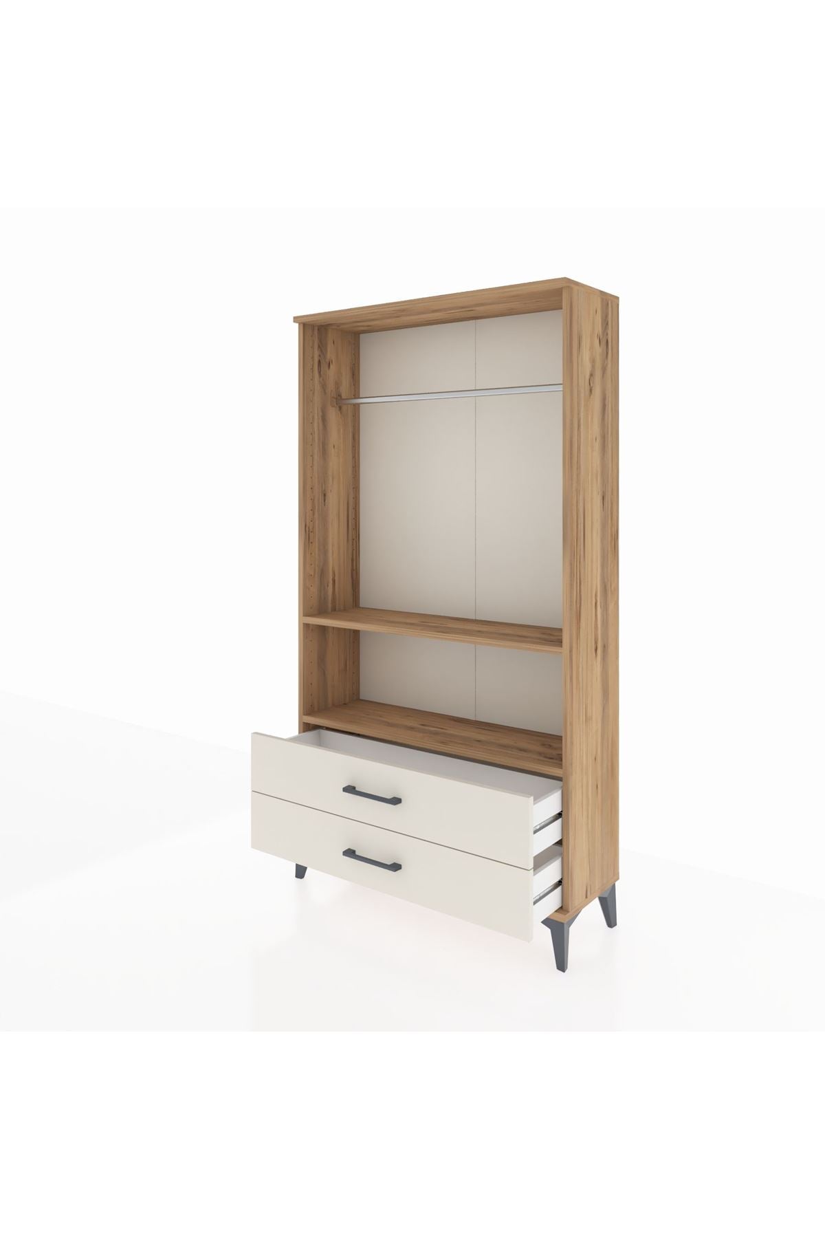 Arges Dolap 2 Raflı 2 Çekmeceli Tek Askılı 88x30x163 Çam-Aytaşı
