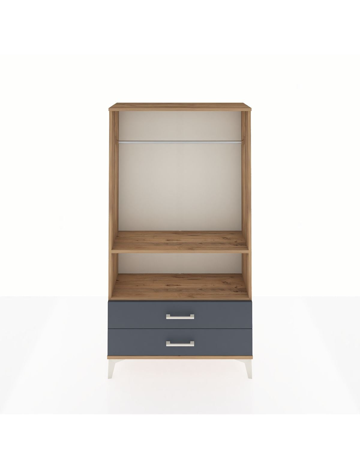 Arges Dolap 2 Raflı 2 Çekmeceli Tek Askılı 88x30x163 Çam-Antrasit