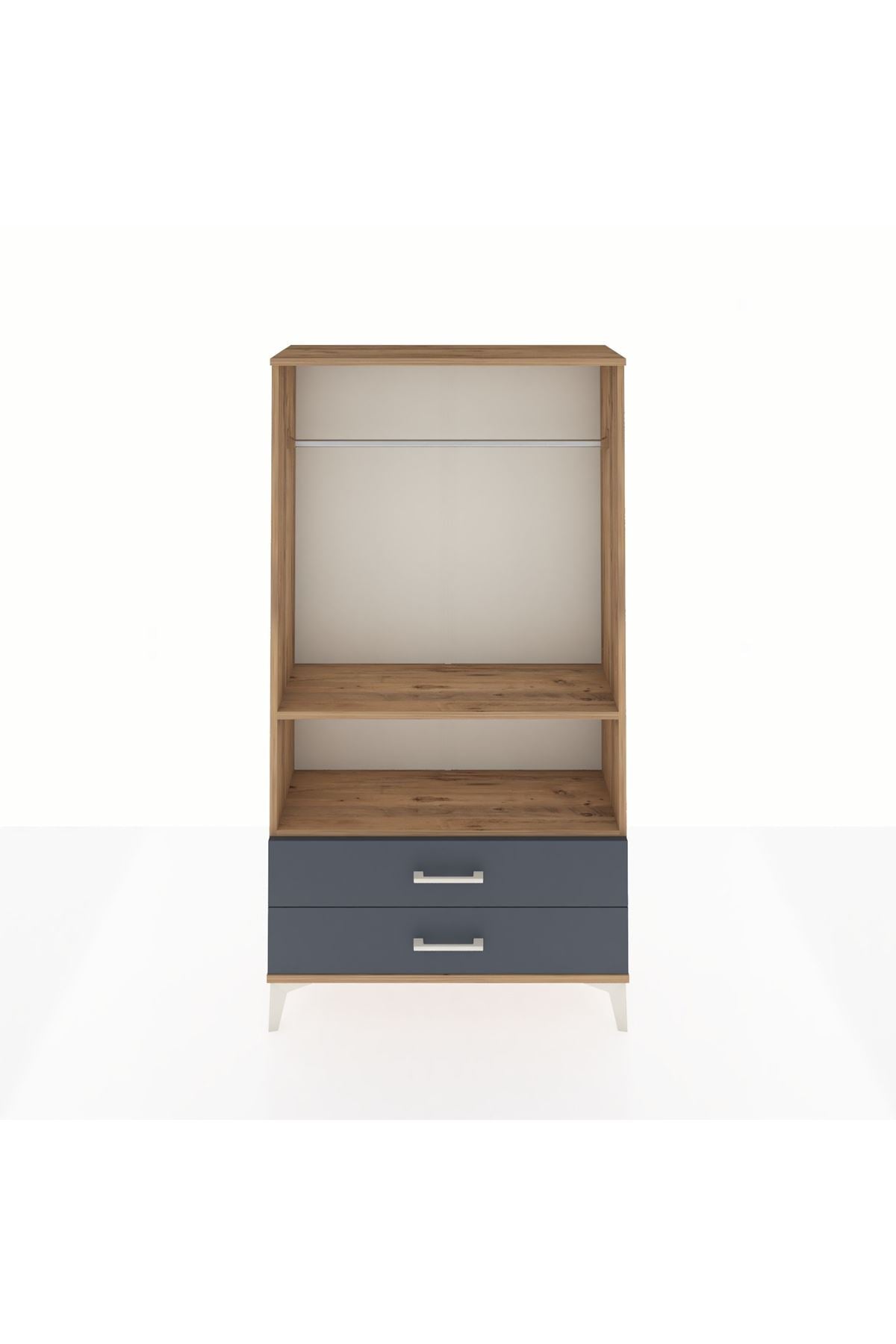 Arges Dolap 2 Raflı 2 Çekmeceli Tek Askılı 88x30x163 Çam-Antrasit