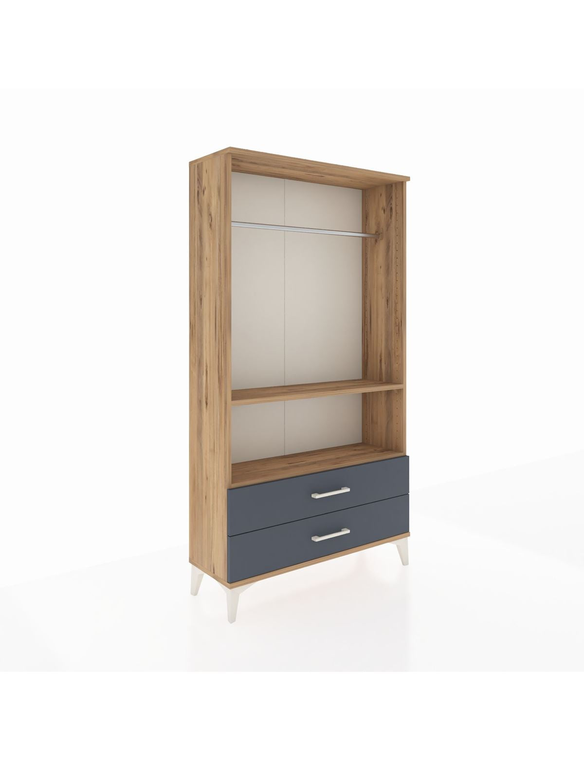 Arges Dolap 2 Raflı 2 Çekmeceli Tek Askılı 88x30x163 Çam-Antrasit