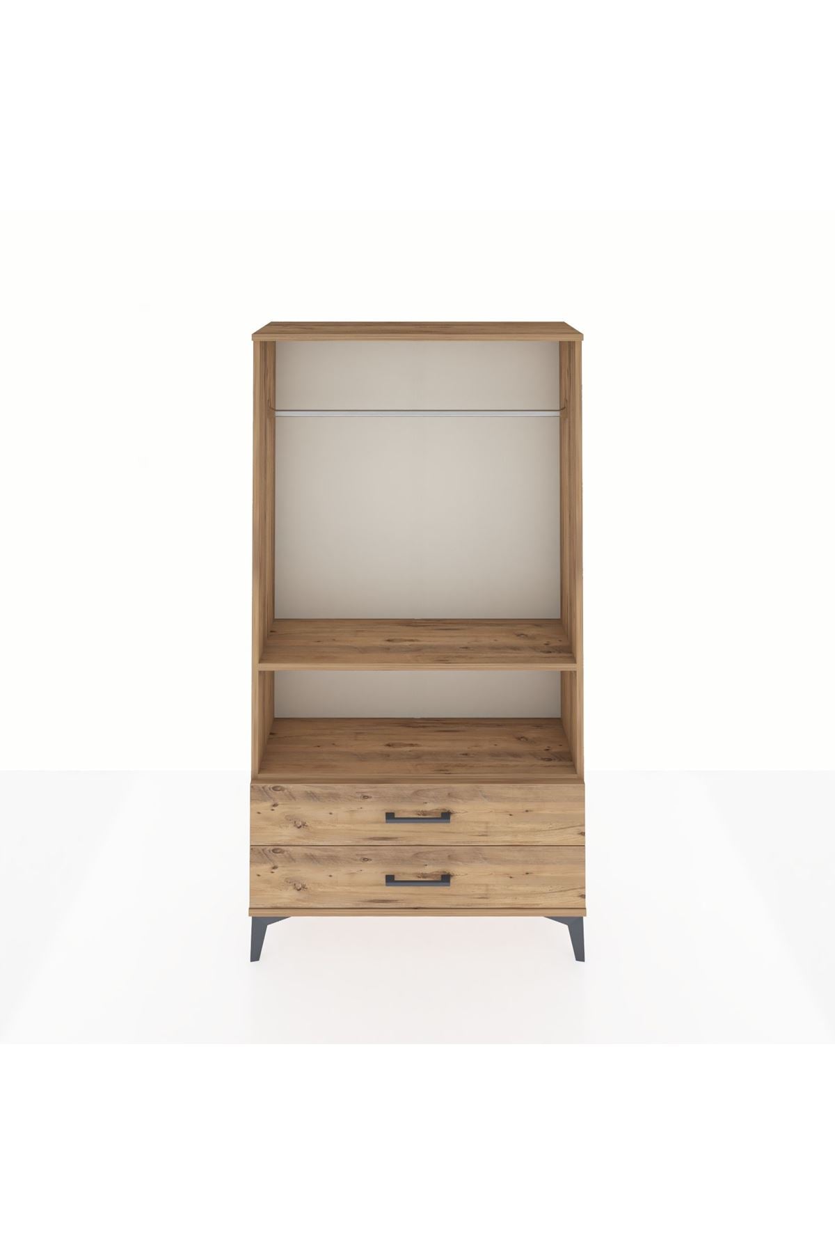 Arges Dolap 2 Raflı 2 Çekmeceli Tek Askılı 88x30x163 Çam-Çam