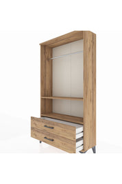 Arges Dolap 2 Raflı 2 Çekmeceli Tek Askılı 88x30x163 Çam-Çam