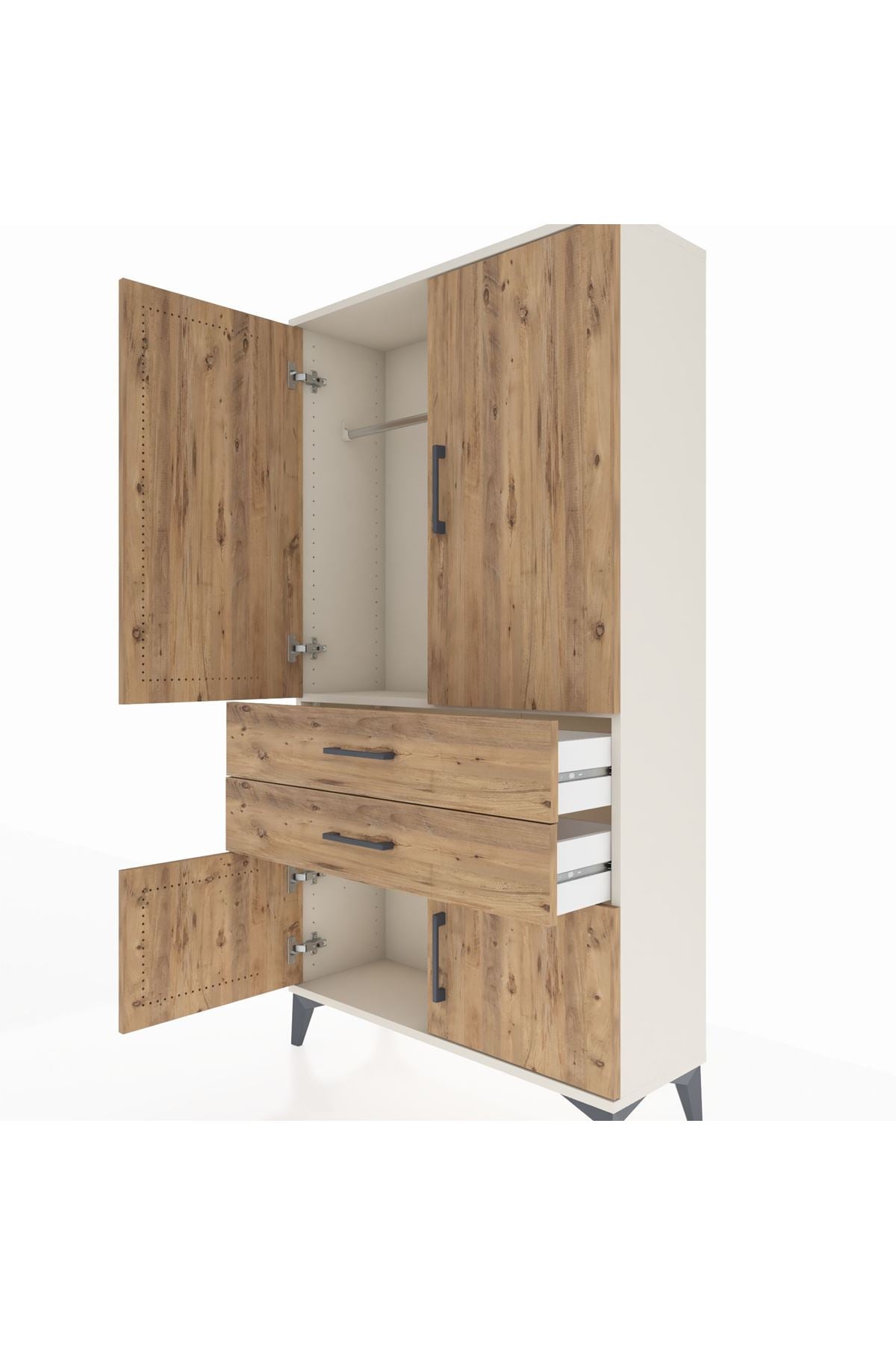 Arges Dolap Tek Raflı 2 Çekmeceli Tek Askılı 88x30x163 Aytaşı-Çam