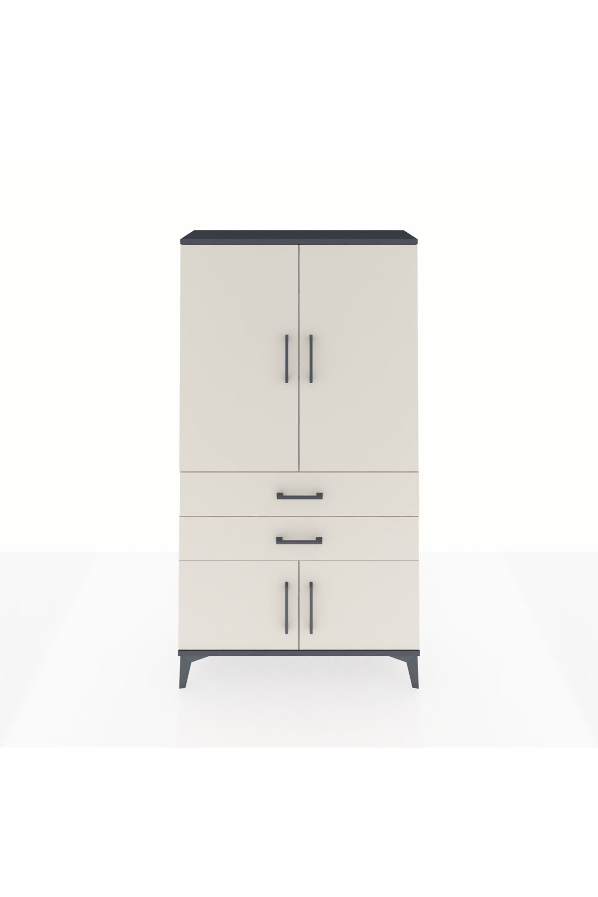 Arges Dolap Tek Raflı 2 Çekmeceli Tek Askılı 88x30x163 Antrasit-Aytaşı