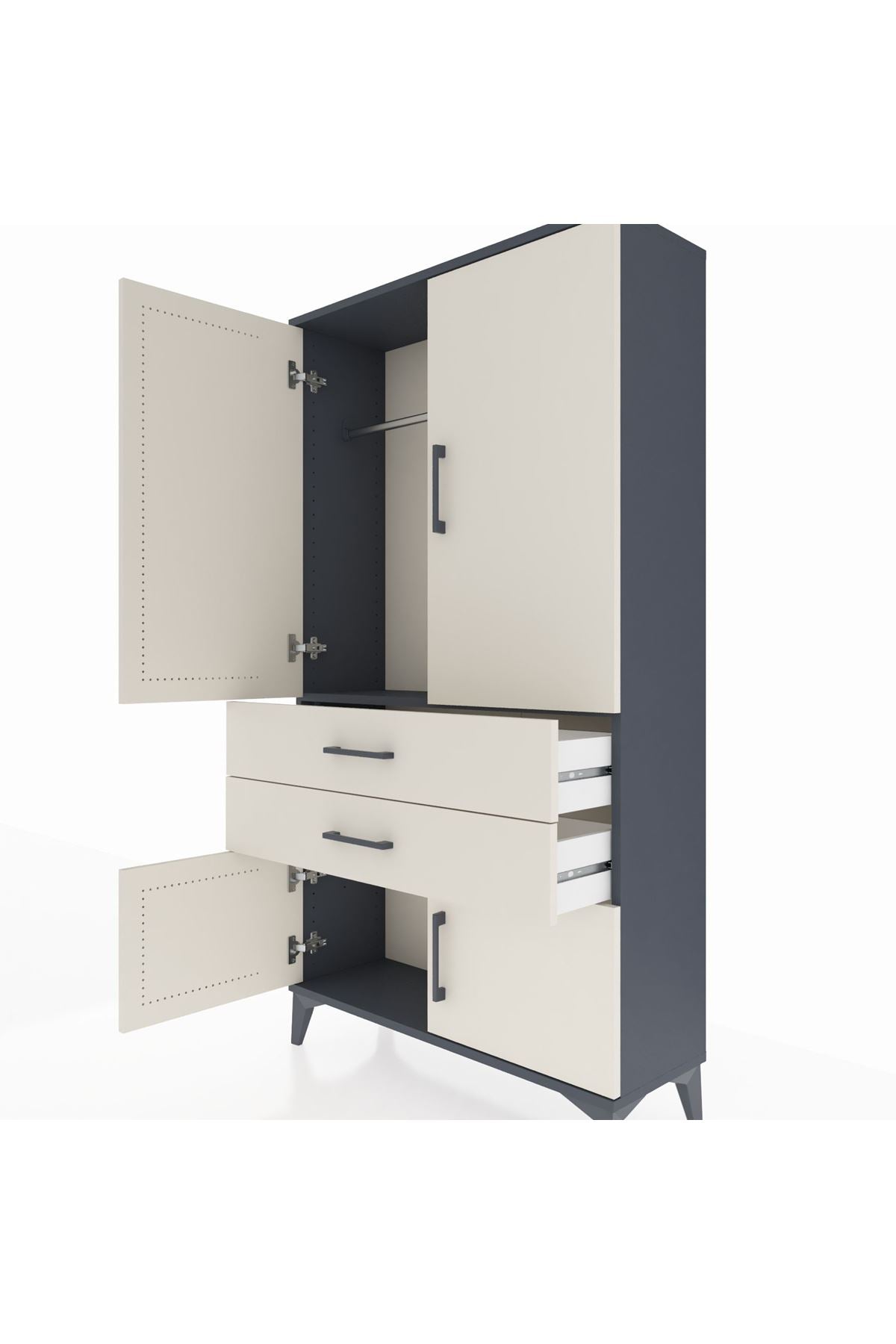 Arges Dolap Tek Raflı 2 Çekmeceli Tek Askılı 88x30x163 Antrasit-Aytaşı