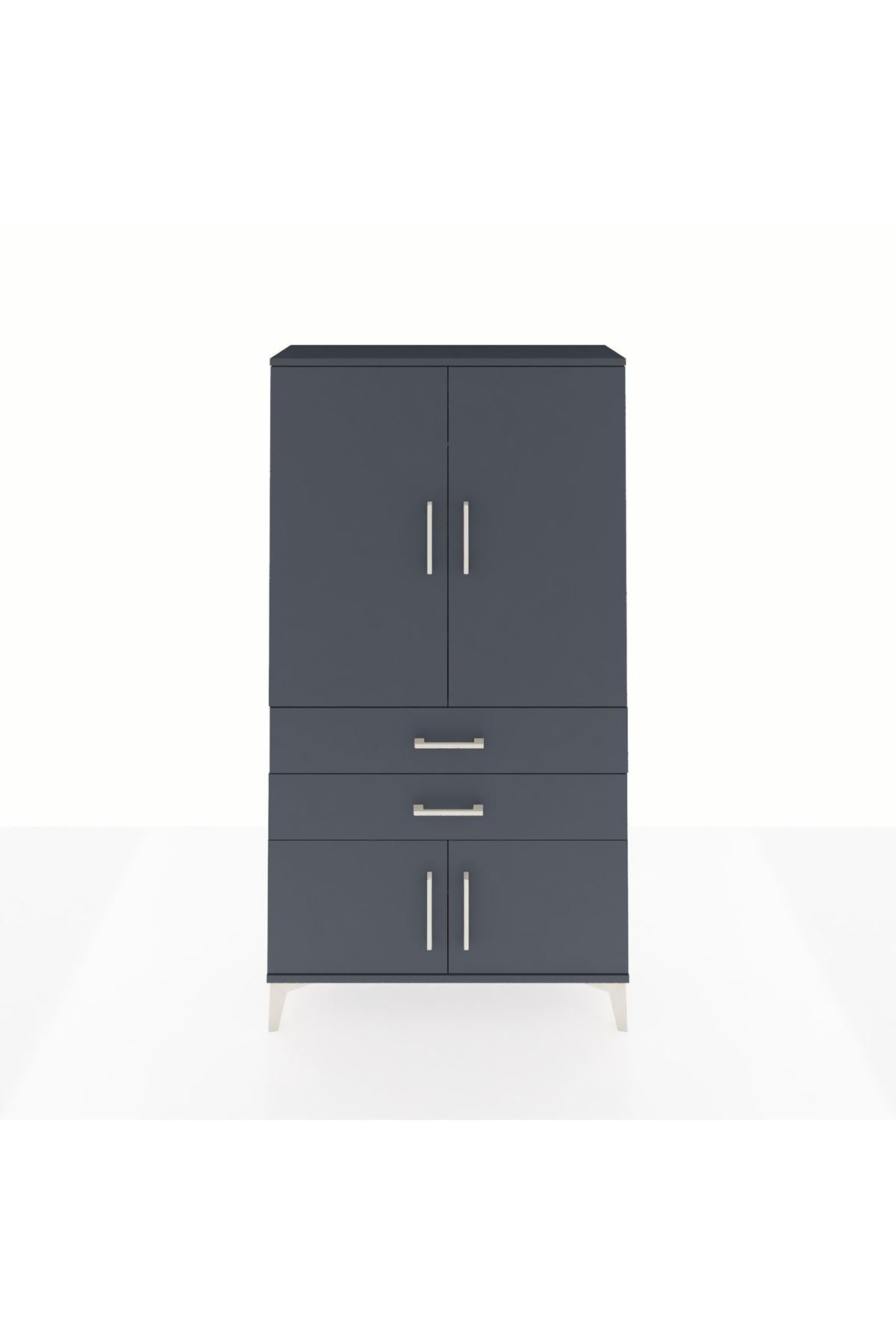 Arges Dolap Tek Raflı 2 Çekmeceli Tek Askılı 88x30x163 Antrasit-Antrasit