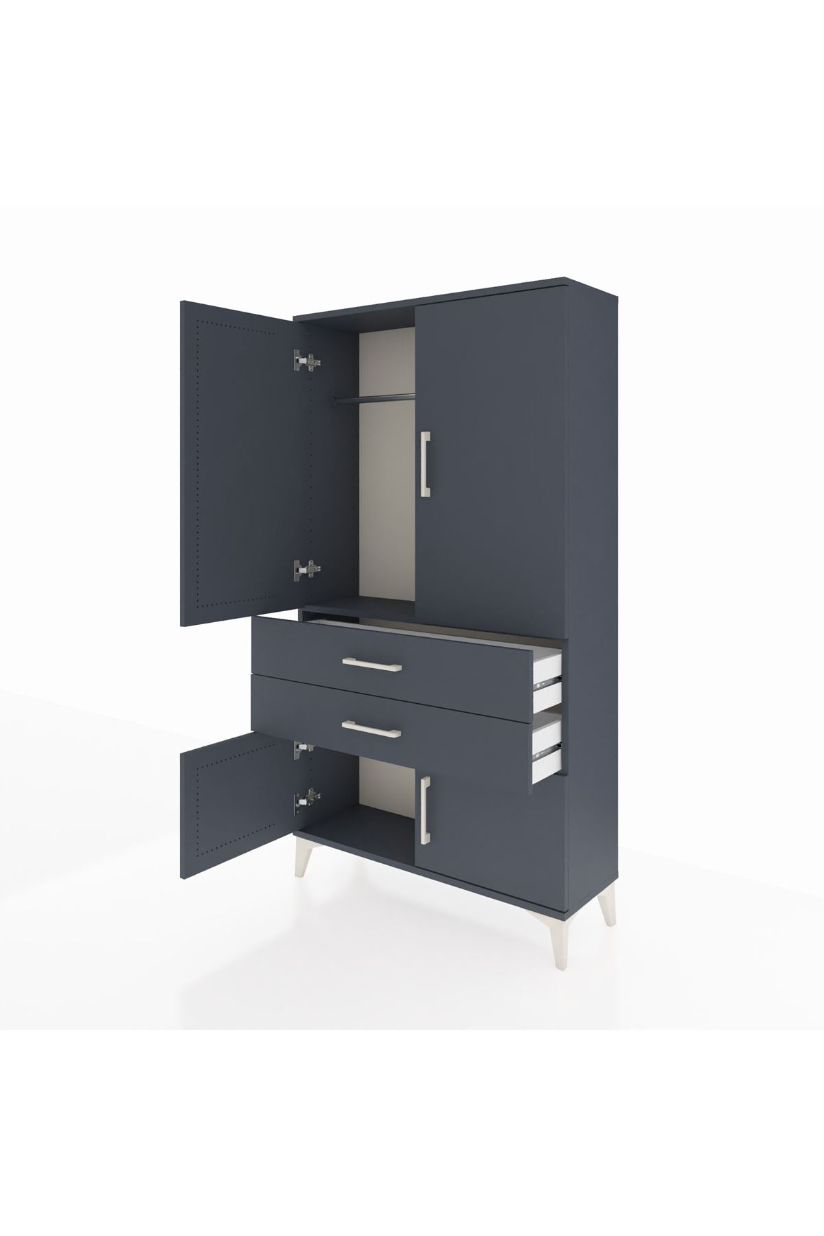 Arges Dolap Tek Raflı 2 Çekmeceli Tek Askılı 88x30x163 Antrasit-Antrasit