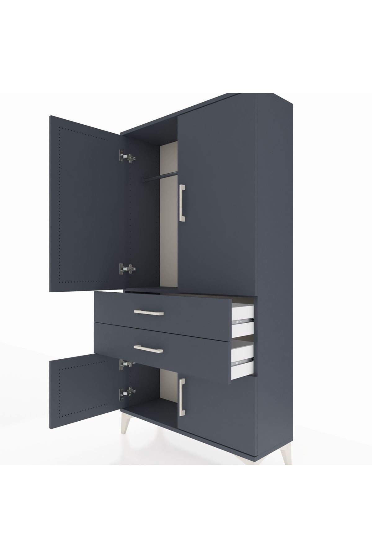 Arges Dolap Tek Raflı 2 Çekmeceli Tek Askılı 88x30x163 Antrasit-Antrasit