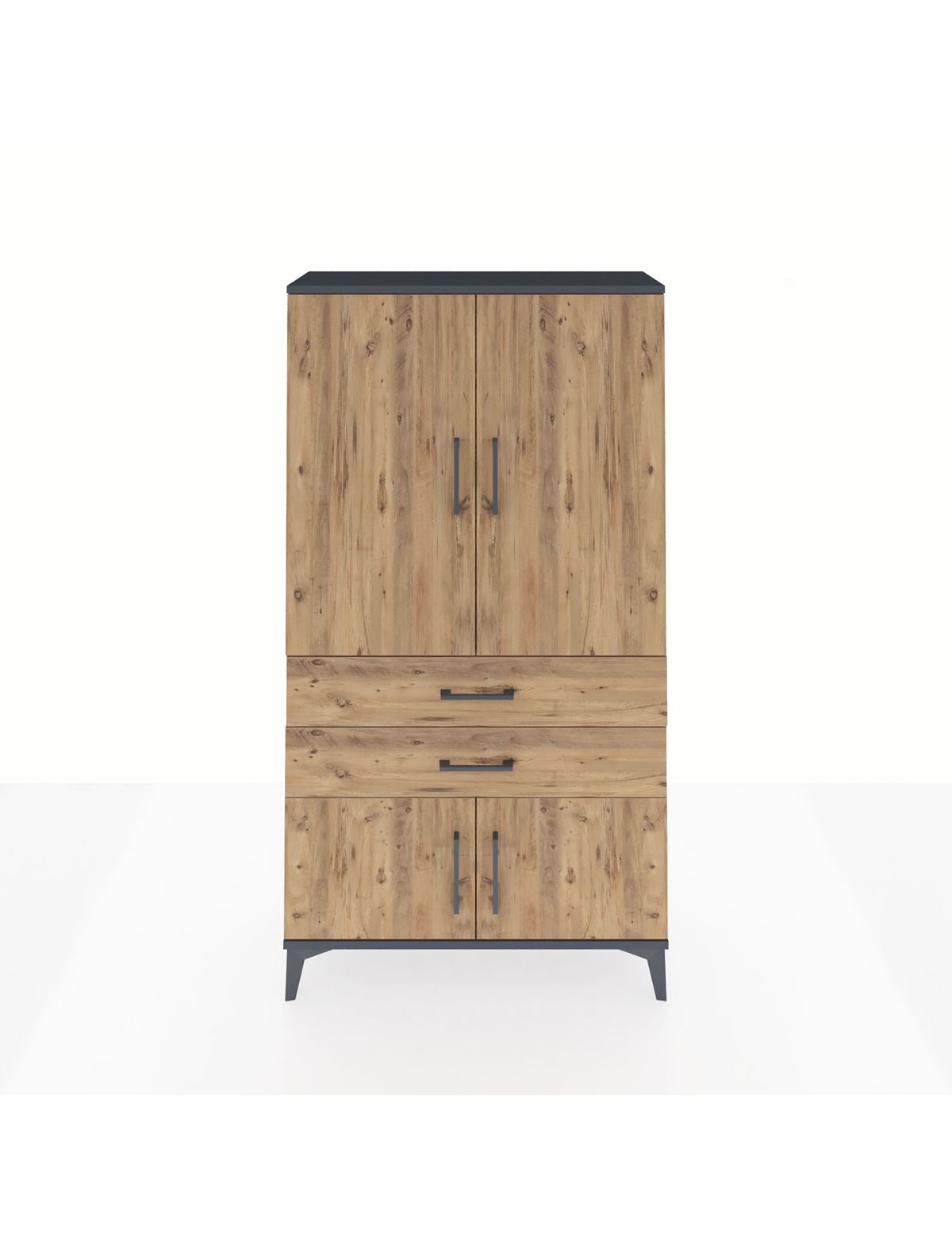 Arges Dolap Tek Raflı 2 Çekmeceli Tek Askılı 88x30x163 Antrasit-Çam