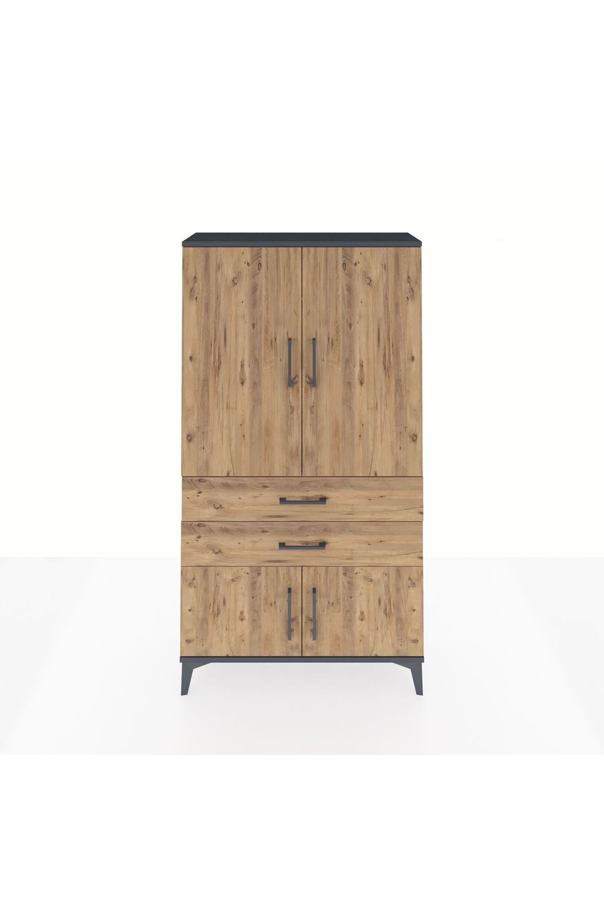 Arges Dolap Tek Raflı 2 Çekmeceli Tek Askılı 88x30x163 Antrasit-Çam