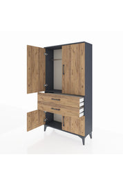 Arges Dolap Tek Raflı 2 Çekmeceli Tek Askılı 88x30x163 Antrasit-Çam