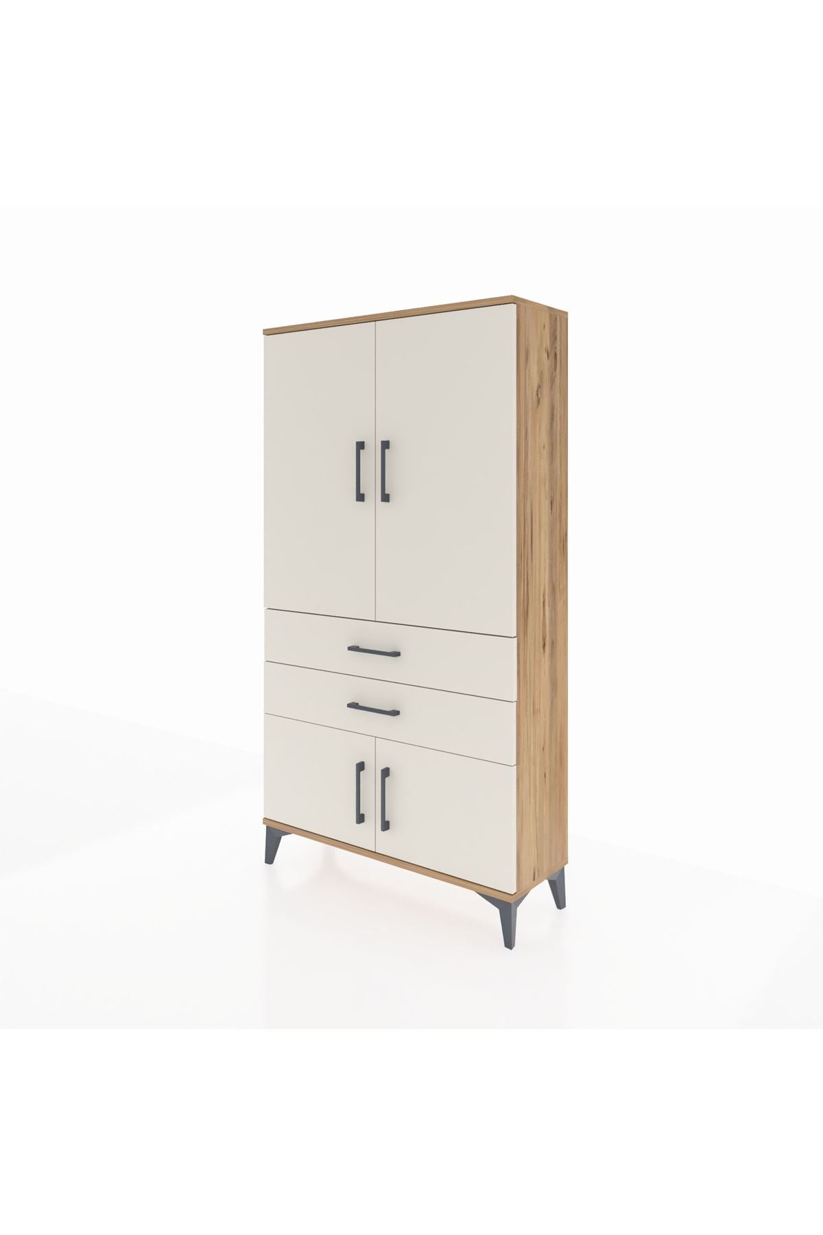 Arges Dolap Tek Raflı 2 Çekmeceli Tek Askılı 88x30x163 Çam-Aytaşı