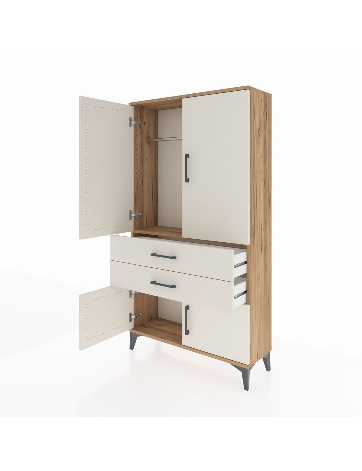 Arges Dolap Tek Raflı 2 Çekmeceli Tek Askılı 88x30x163 - S21M150V7A