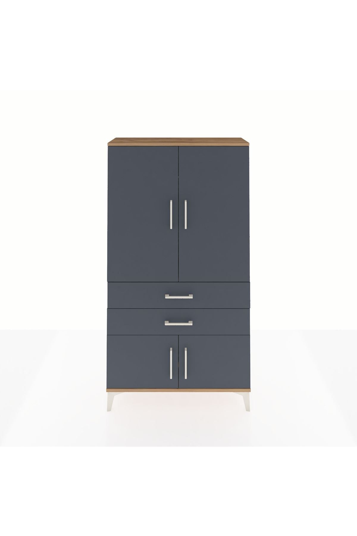 Arges Dolap Tek Raflı 2 Çekmeceli Tek Askılı 88x30x163 Çam-Antrasit