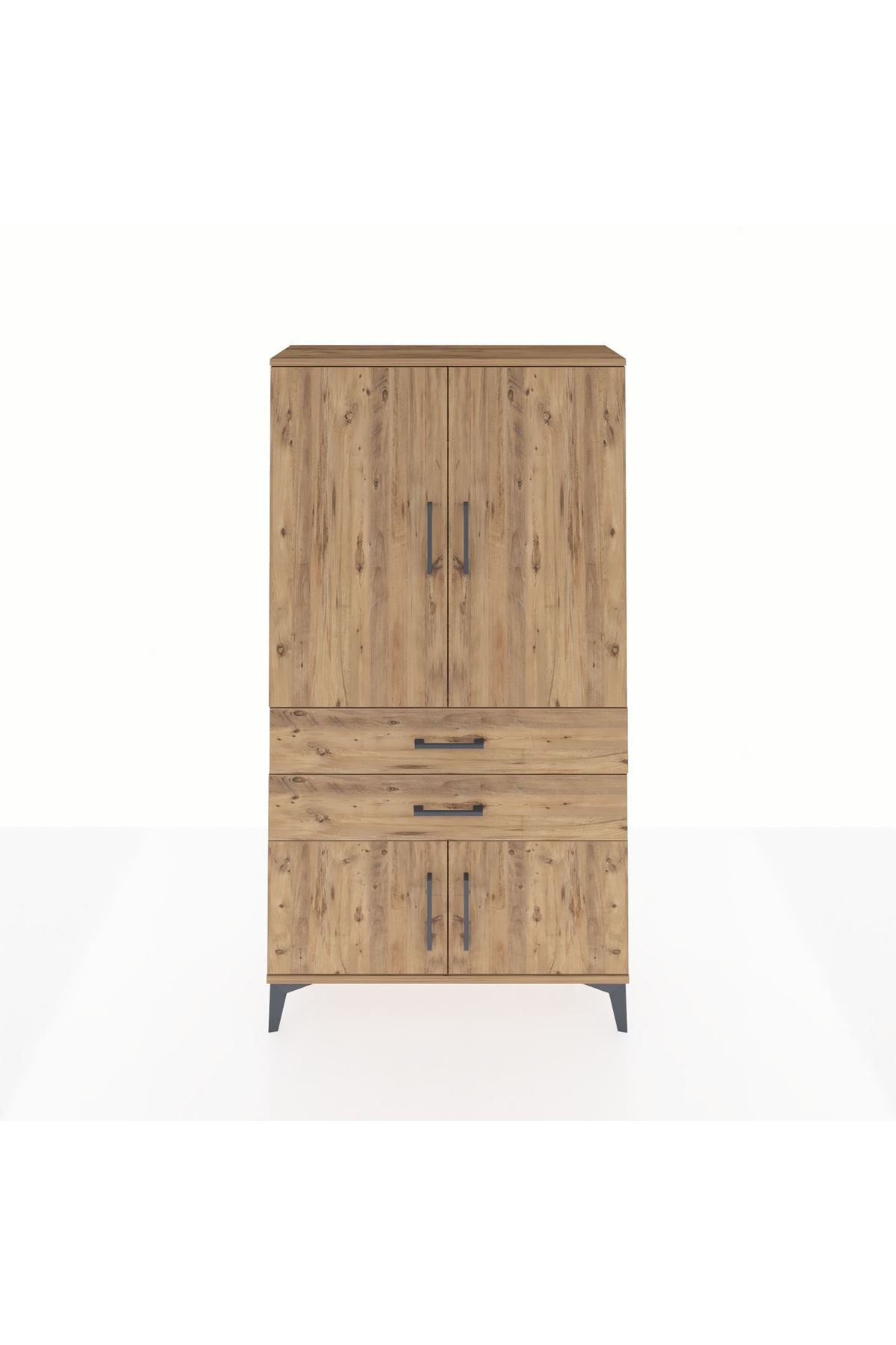 Arges Dolap Tek Raflı 2 Çekmeceli Tek Askılı 88x30x163 Çam-Çam