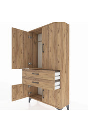 Arges Dolap Tek Raflı 2 Çekmeceli Tek Askılı 88x30x163 Çam-Çam