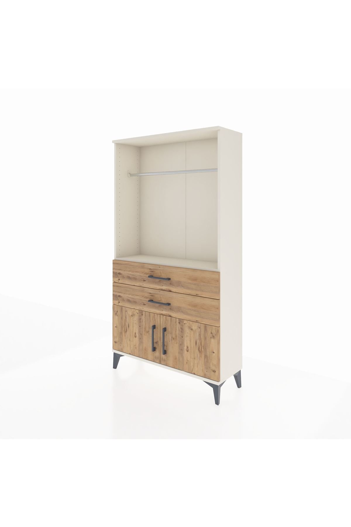 Arges Dolap Tek Raflı 2 Çekmeceli Tek Askılı 88x30x163 Aytaşı-Çam