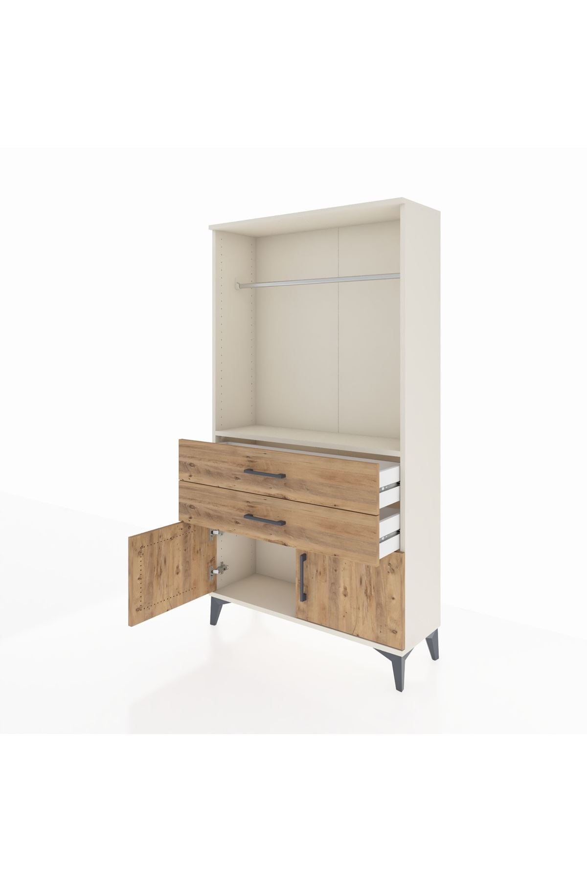 Arges Dolap Tek Raflı 2 Çekmeceli Tek Askılı 88x30x163 Aytaşı-Çam