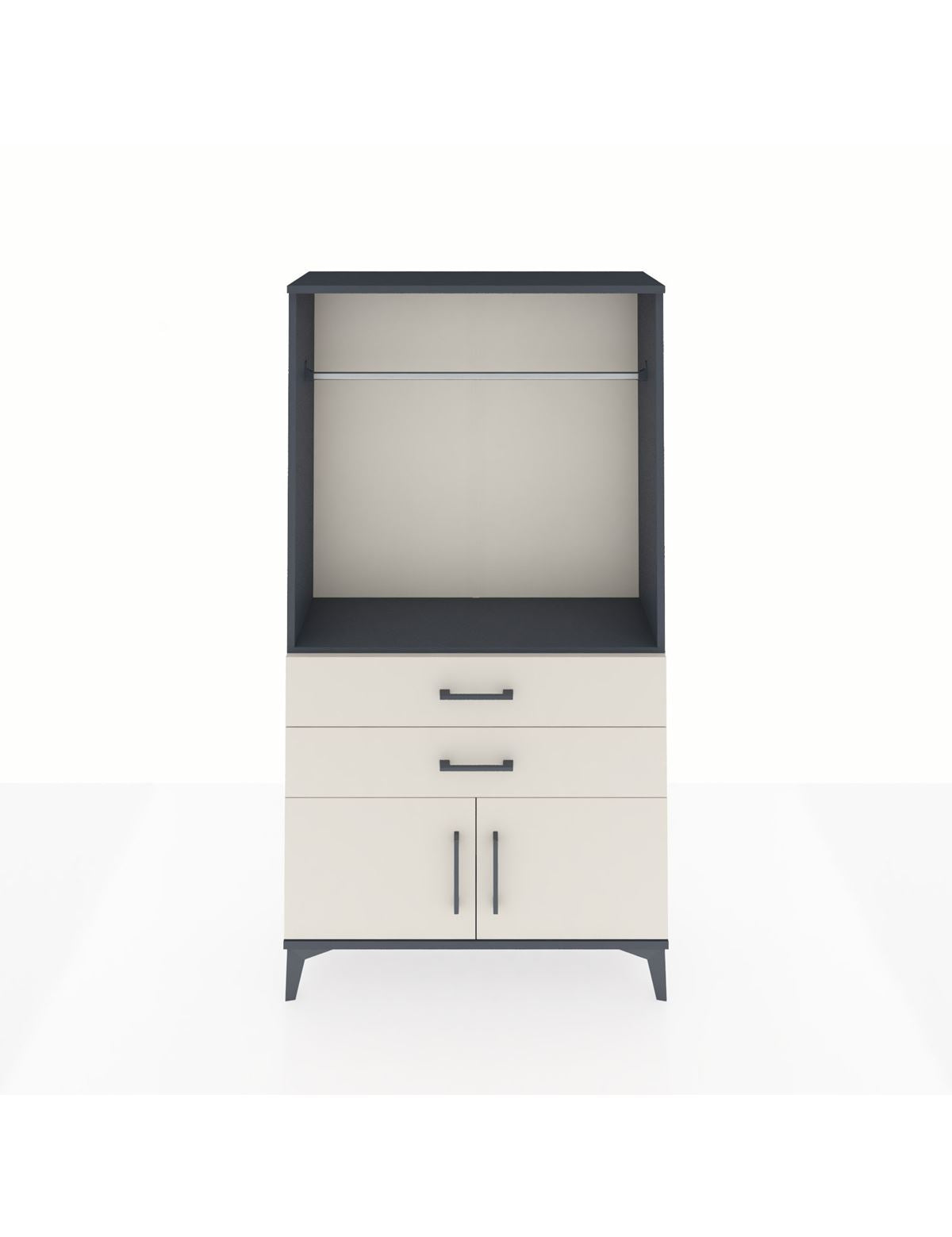 Arges Dolap Tek Raflı 2 Çekmeceli Tek Askılı 88x30x163 Antrasit-Aytaşı