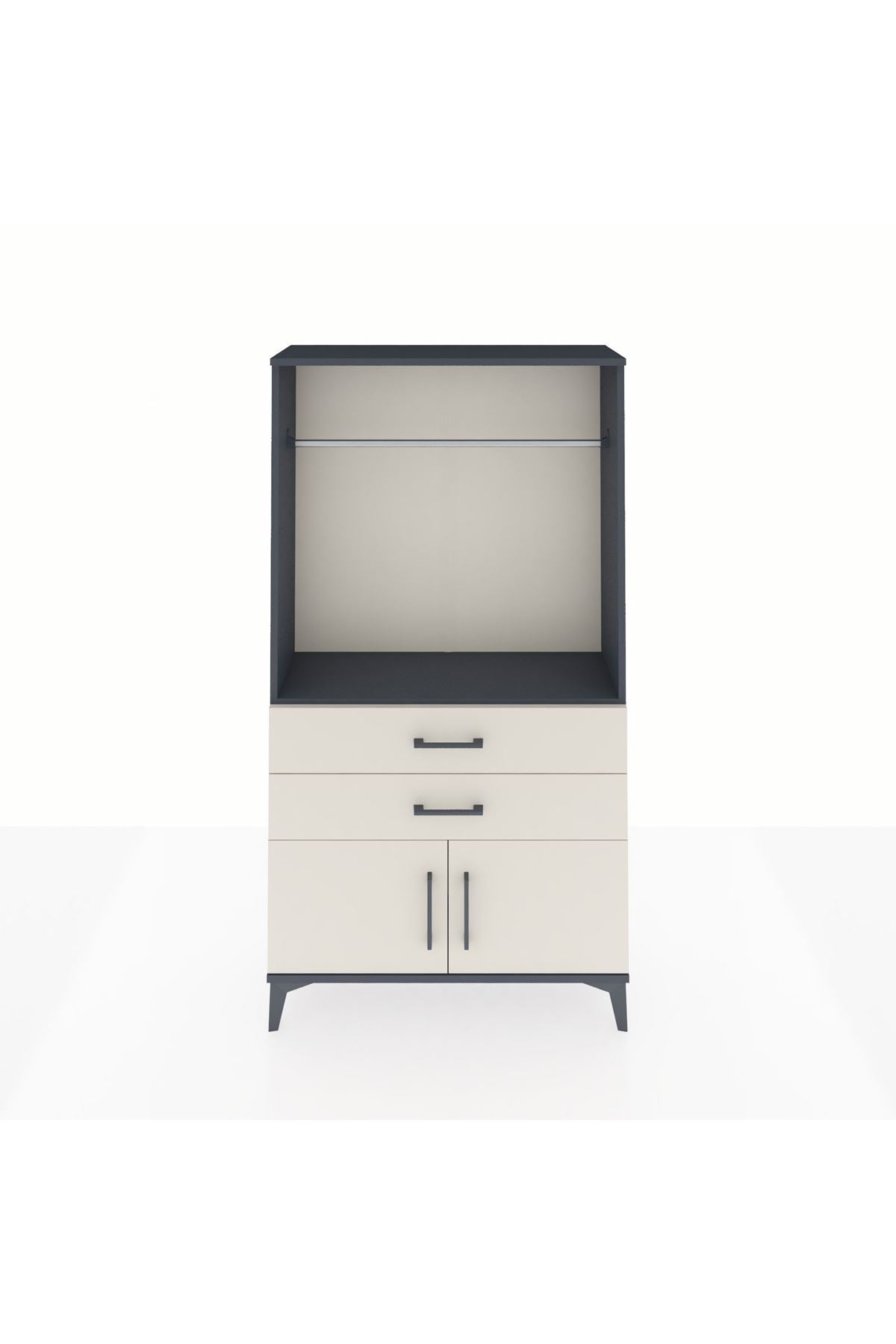 Arges Dolap Tek Raflı 2 Çekmeceli Tek Askılı 88x30x163 Antrasit-Aytaşı