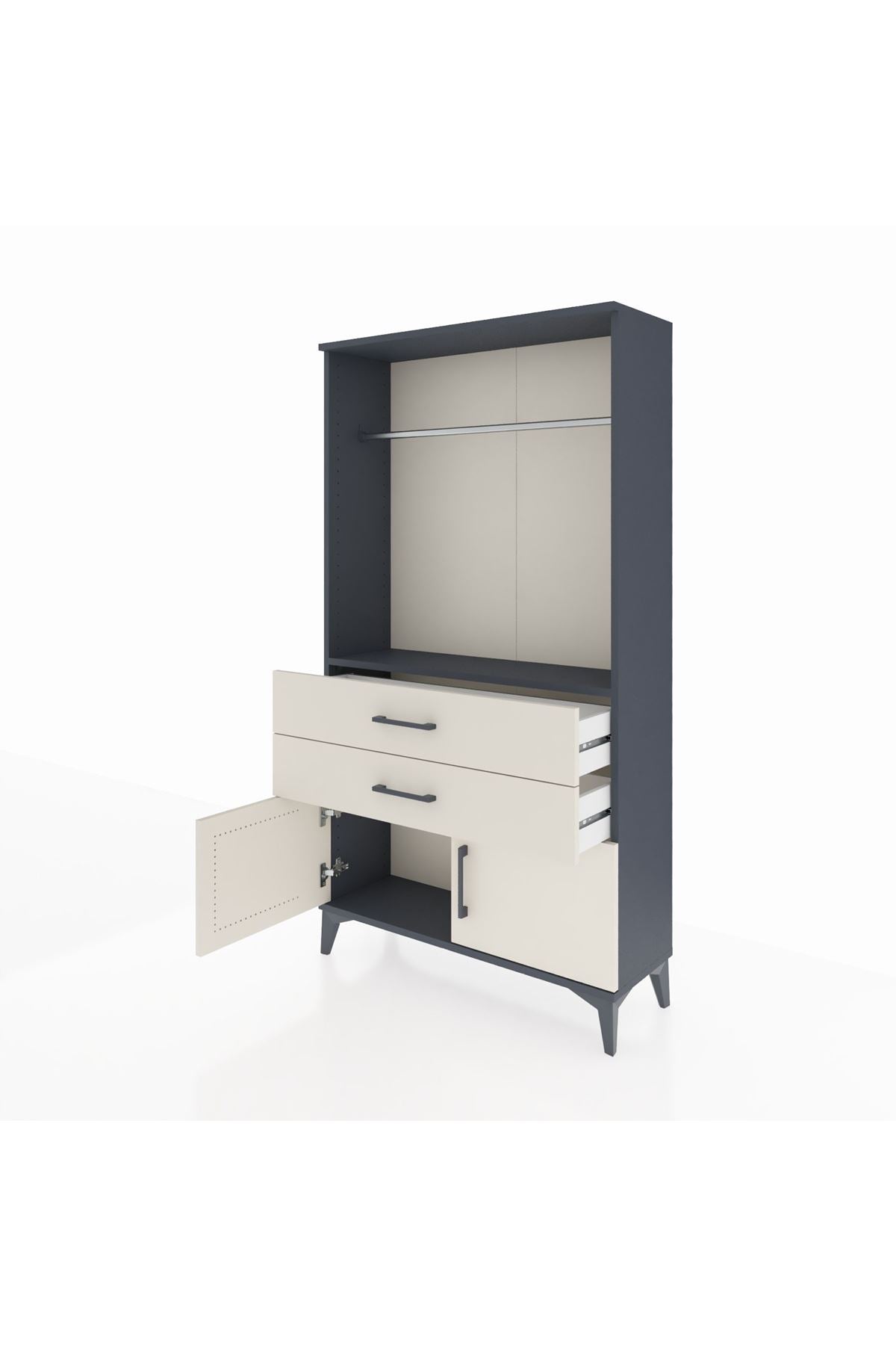 Arges Dolap Tek Raflı 2 Çekmeceli Tek Askılı 88x30x163 Antrasit-Aytaşı