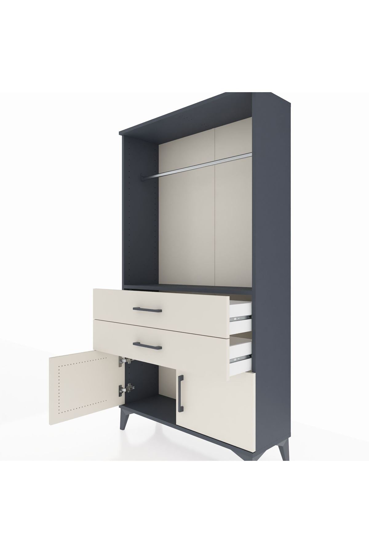 Arges Dolap Tek Raflı 2 Çekmeceli Tek Askılı 88x30x163 Antrasit-Aytaşı