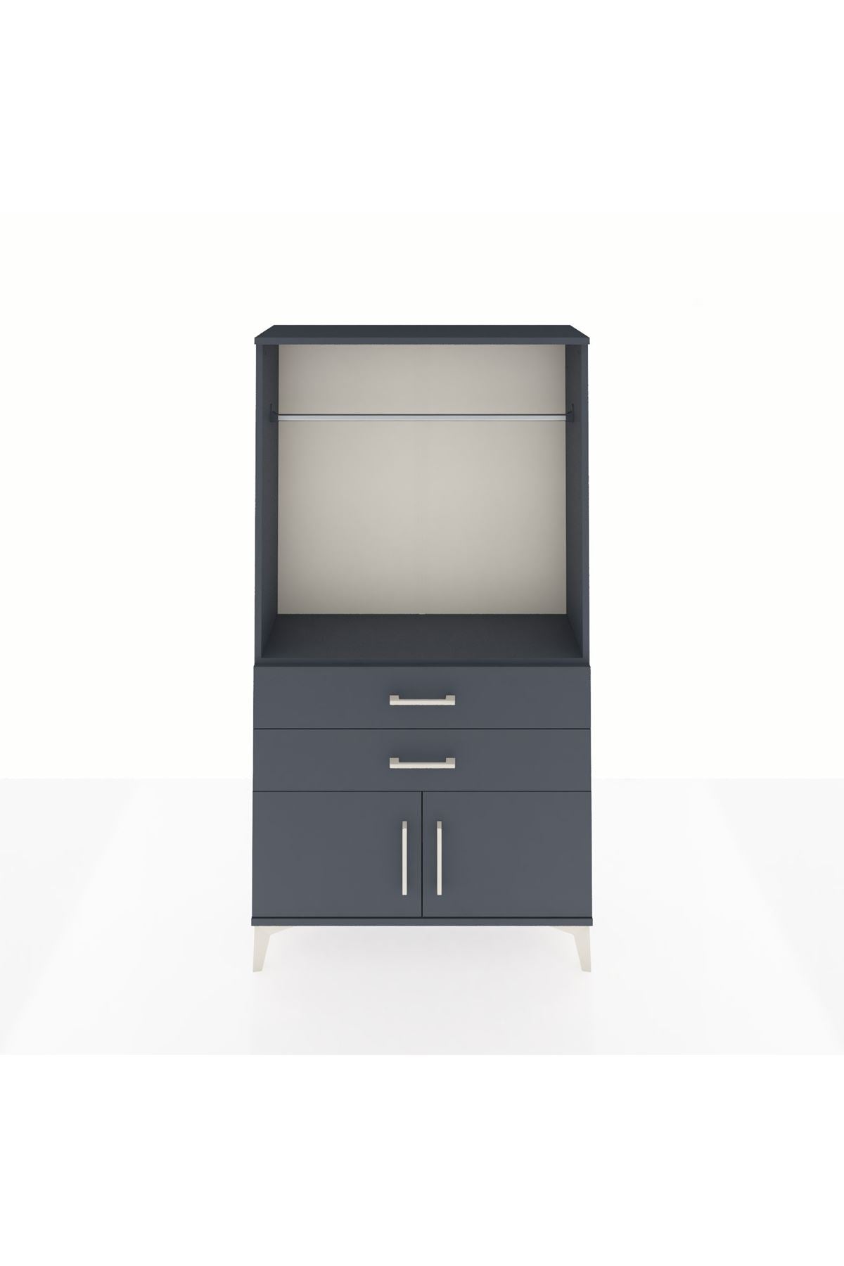 Arges Dolap Tek Raflı 2 Çekmeceli Tek Askılı 88x30x163 Antrasit-Antrasit