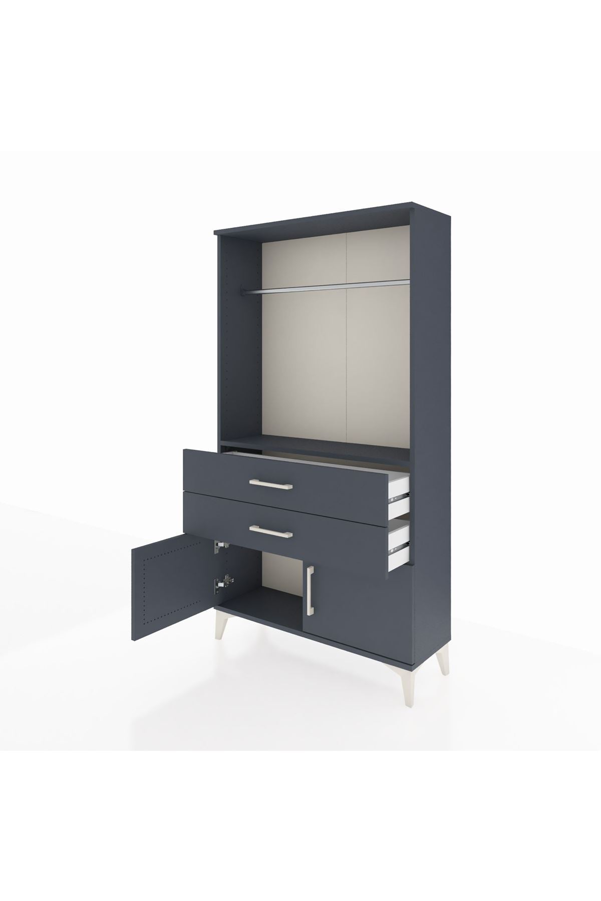 Arges Dolap Tek Raflı 2 Çekmeceli Tek Askılı 88x30x163 Antrasit-Antrasit