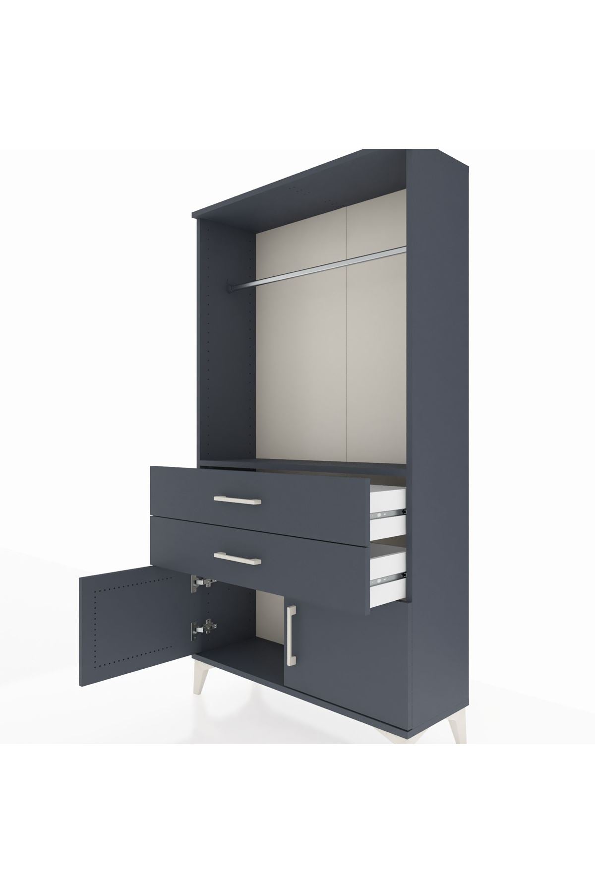 Arges Dolap Tek Raflı 2 Çekmeceli Tek Askılı 88x30x163 Antrasit-Antrasit